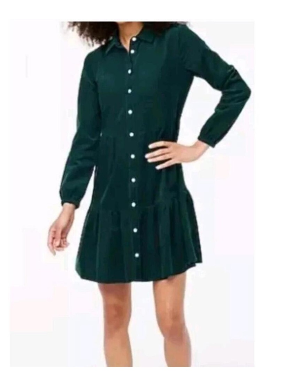 J. Crew sz 6 green corduroy tier dress long sleeve cotton dark academia preppy